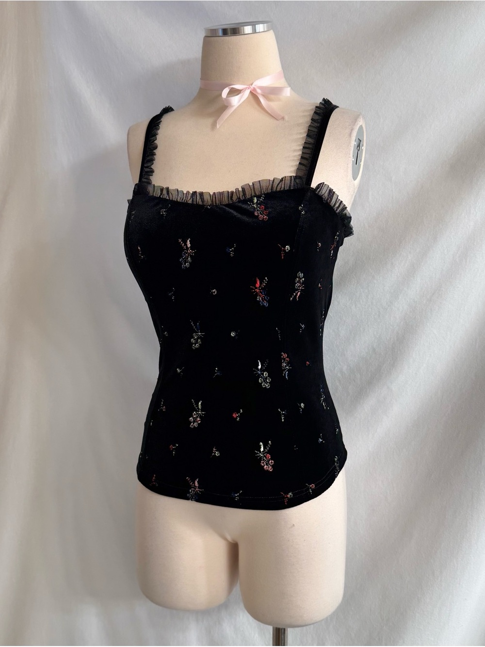 Y2K Gothic Embroidered Velour Tank Top